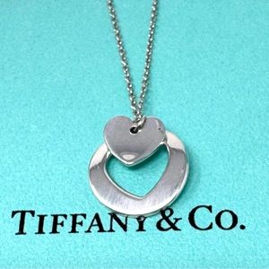 Authentic Tiffany &Co Stencil Cutout Two Heart Charm Necklace.